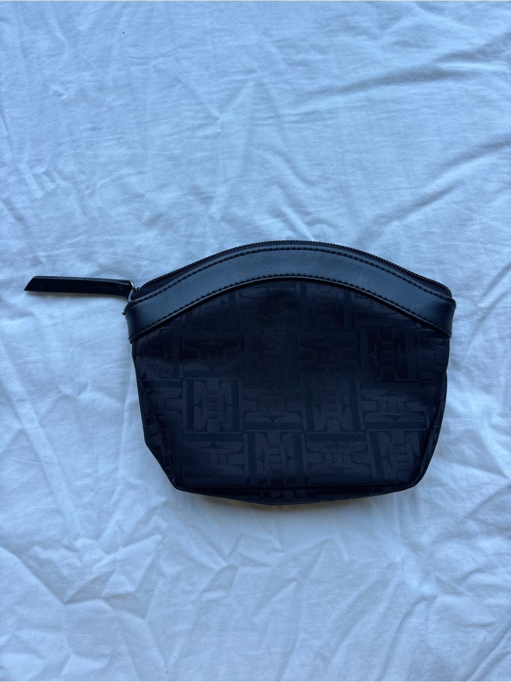 NWT ELLE Black Monogram Cosmetic Bag Makeup Pouch w/ Built-In Mirror